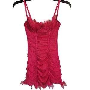 Y2K Victoria's Secret Pretty Little Things Red Fuscia Mesh Lace Lingerie Dress